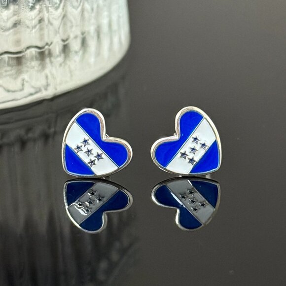 Honduras Heart Earrings S925 Sterling Silver Handmade Ear Stud - Picture 2 of 5
